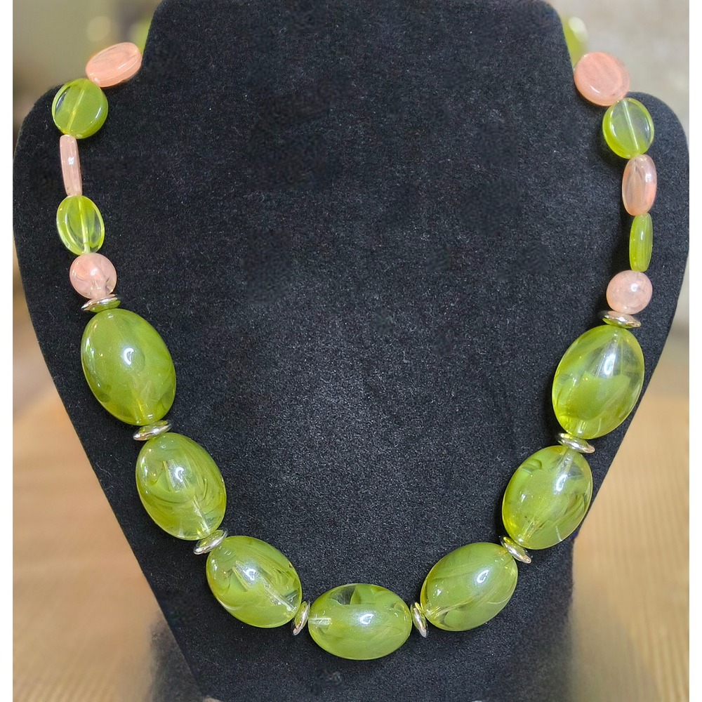 Paparazzi Belle of the Beach Green & Pink Statement Beaded Necklace 19"–22"